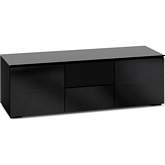Oslo 236 65" TV Stand Cabinet for Center Speaker in Black Oak w/ Smoked Black Glass Doors & Top